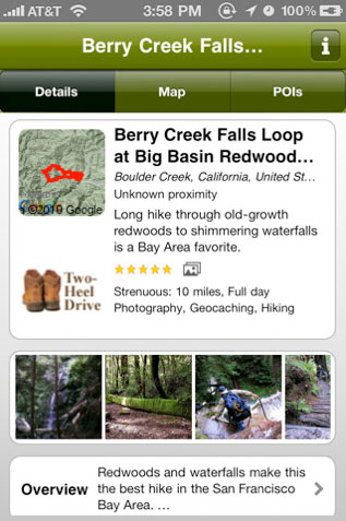 EveryTrail screen grab for Berry Creek Falls at Big Basin State Park