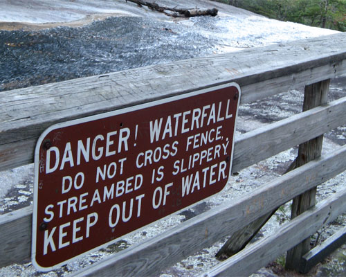 Waterfall danger sign